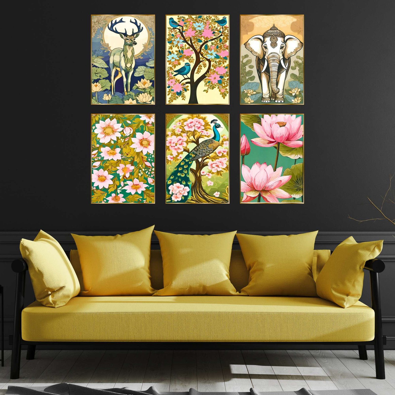 Set of Six Wall Paintings for Wall Dacoration Golden Framed Wall Paintings for Living Room & Bedroom Wall Art for Home Decoration & Office Wall Décor (17x13 inch CH-GD6-7) - Image 2